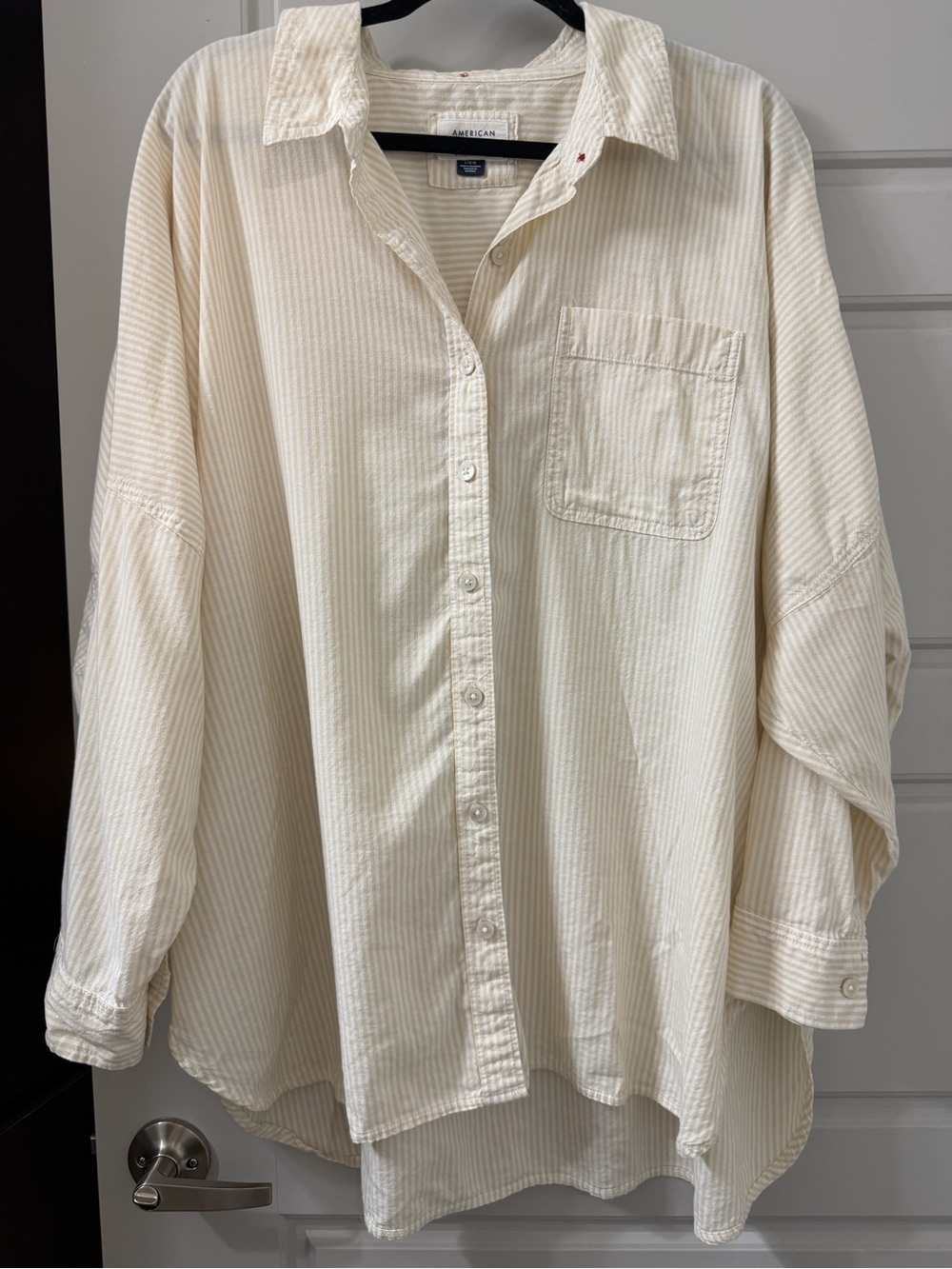 American Eagle Outfitters Oversized Cream Striped Button-Down Shirt - Women’s